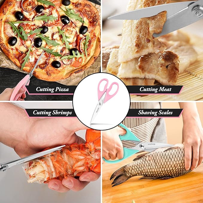 Kitchen Scissors, Purple Kitchen Utensils Accessories, All Purpose Heavy Duty Meat Scissors, Poultry Shears, Dishwasher Safe, Stainless Steel, 2-Pack, Pastel Pink, Soft Purple