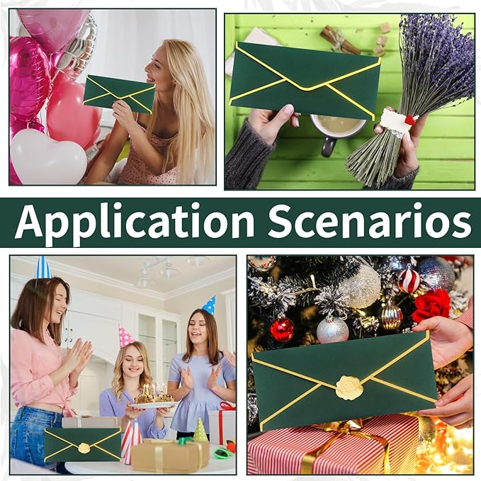 Business Envelopes with V-Flap,Gold Border 30 Pack #10 Envelopes Made of 150gsm Paper, Standard Envelopes with Gold Stickers for Office, Checks, Letter Mailing,9.45 x 4.13 Inches (Deep Green)