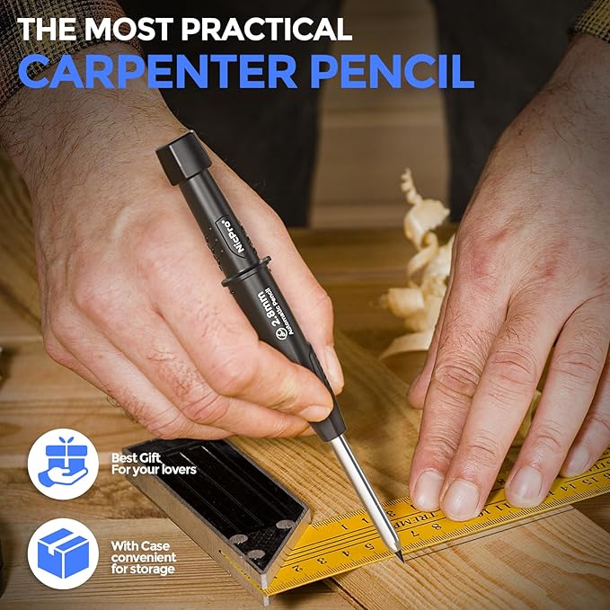 Nicpro 5 Pack CP3000 Carpenter Pencils with Sharpener, Mechanical Pencil Set with 59 Refills, Heavy Duty Working Tools, Construction Pencil for Architect Marking (Red, Black, Orange, Green, Blue)