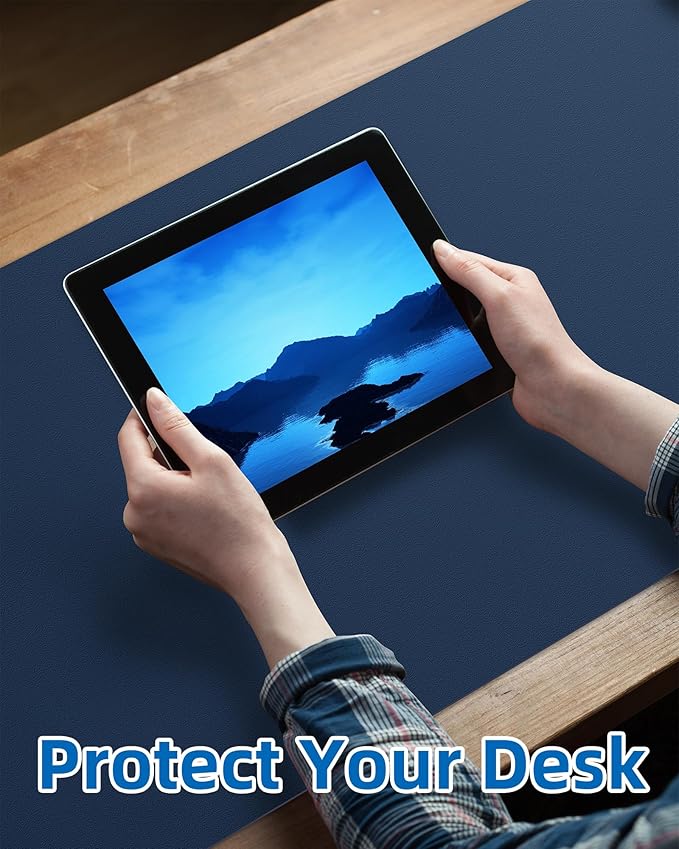 Leather Desk Pad Blotter,Mouse Pad,Office Desk Mat, Non-Slip PU Leather Desk mat,Large Desk mat,Waterproof Keyboard mat for Office/Home/Decor (Midnight Blue,35" x 17")