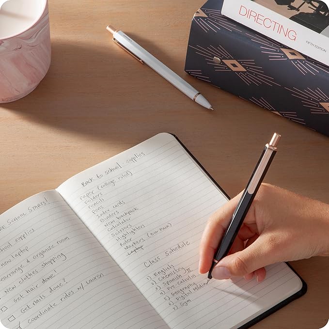 U Brands Cambria Mechanical Pencils, Set of 12, White and Black, Rose Gold Details, Medium (0.7 mm) Point, Lead and Eraser Refills