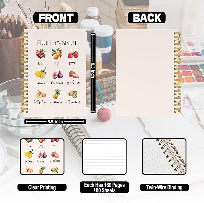 XPH Fruit of The Spirit Christian Spiral Notebook, Bible Verse Journaling Notebooks for Note Taking, Religious Hardcover Journal for Writing 160 Pages 5.5 x 8.3 Inch, Christian Gifts for Women men