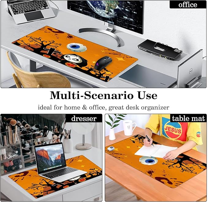 Halloween Desk Pad Protector, Stitched Edges Mouse Pad, Large Office Desk Mat, Non-Slip Desk Blotter, Laptop Desk Pad, Desk Writing Pad for Office and Home (XXL)
