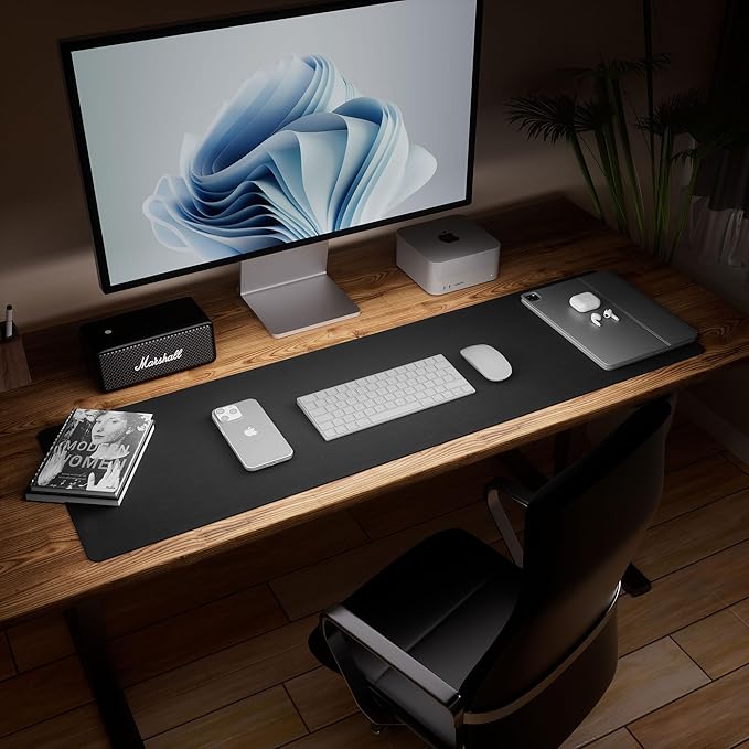 Aothia Leather Desk Pad Protector, Office Mat, Large Mouse Pad, Laptop Desk Pad, Non-Slip PU Leather Blotter, Waterproof Writing Pad for Office and Home (Black, 47" x 17")