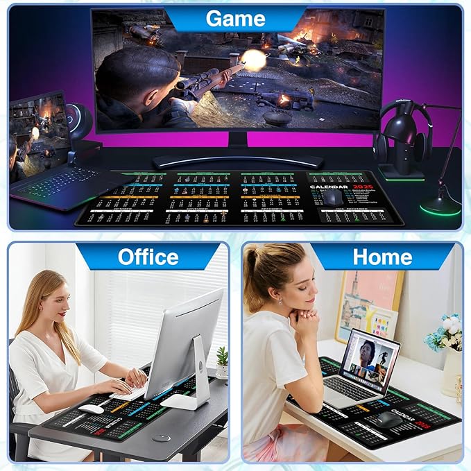Mouse Pad, Non-Slip 2025 Calendar Desk Pad Protector, Extended Gaming Computer Keyboard Mouse Mat Desk Pad for Laptop with Stitched Edges 35.4×15.7in, Desk Writing Pad for Office and Home
