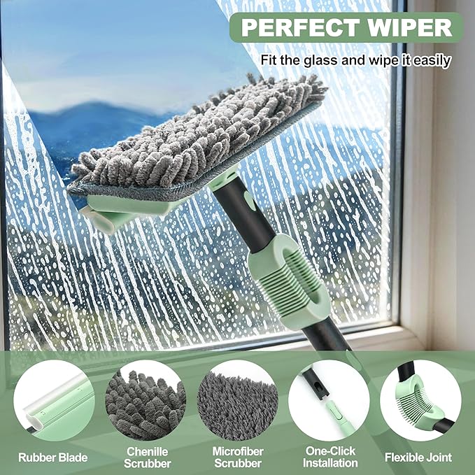 DALIPER Window Squeegee Set 2-in-1 Window Cleaning Tool 73.6In Pole, Window Cleaner Squeegee for Home, Squeegee for Shower Glass, Car Window Squeegee Windshield Cleaner Tool