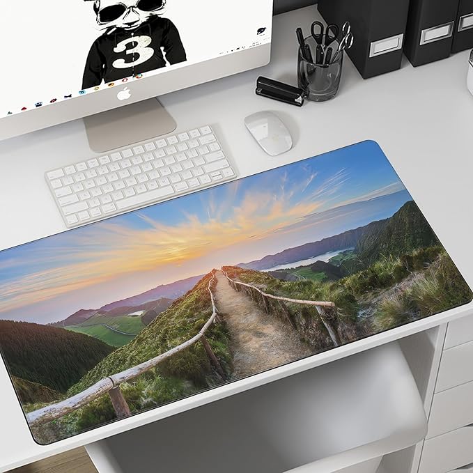 MIOAOSRT Mouse Pad,Mountain Landscape Ponta Delgada Extended Gaming Mouse Pad,Large Non-Slip Rubber Base Mousepad with Stitched Edges,Waterproof Mouse Mat Desk Pad for Office Game Home 35.4x15.75 in