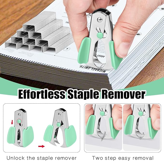 Stapler 25 Sheet Capacity with 1000 Staples and Staple Remover, Staplers for Desk, Non-Slip Office Stapler, Green