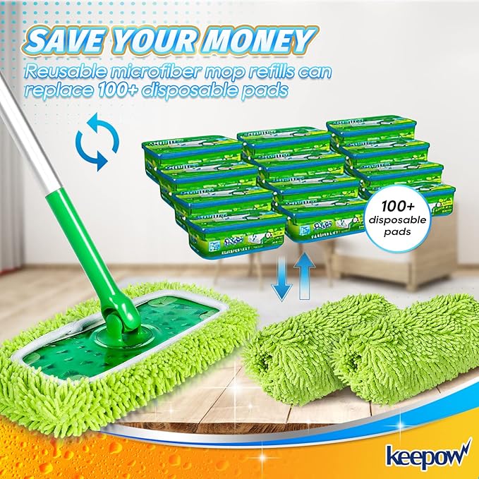 Reusable Microfiber Mop Pads Compatible with Swiffer Sweeper, Dry Sweeping Cloths, Wet Pads Refill for Swiffer Mop Pads Replacement Sweeping Mopping Pad Refills for Hardwood Surface Floor Cleaning