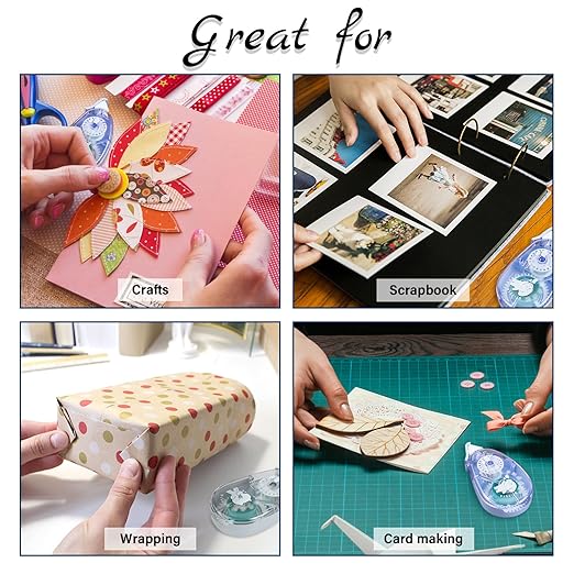 4 Pack Double Sided Tape Roller, Scrapbook Supplies, Double Sided Tape for Crafts, Tape Dispenser, Double-Sided Adhesive Tape Runner for Scrapbooking Kit, 0.3IN x 26FT