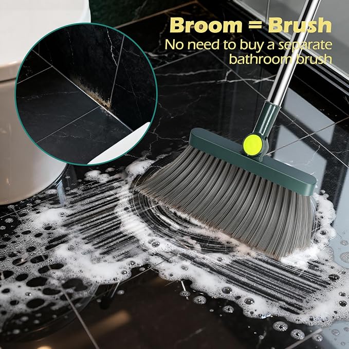 Broom and Dustpan Set – Stainless Steel Long-Handled Broom, Upright Broom with Self-Cleaning Hair Dustpan Teeth, Indoor & Outdoor Use, Suitable for Office, Kitchen & Bathroom