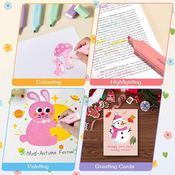 Pastel Highlighters,Chisel Tip Marker Pen,6 Assorted Macaron Colors Highlighter Pens,Mini Markers,Water Based, Quick Dry,Back to School Supplies