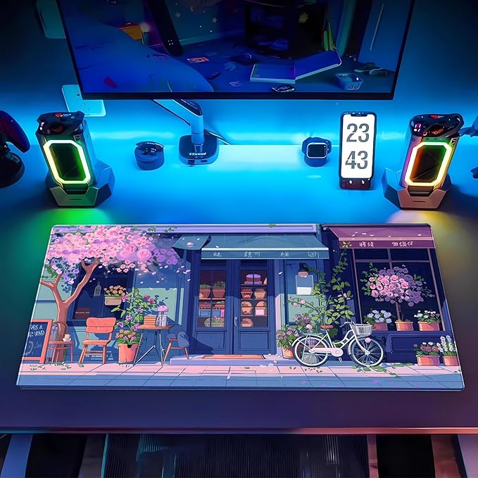 Kawaii Desk Mat Anime Aesthetics Mouse Pad Large Gaming Mouse Pads XL Computer Mat Pink Cherry Blossoms Mousepad Warm and Cute Japanese Keyboard Pad 31.5 x 15.7 Inch Desktop Gaming Pad