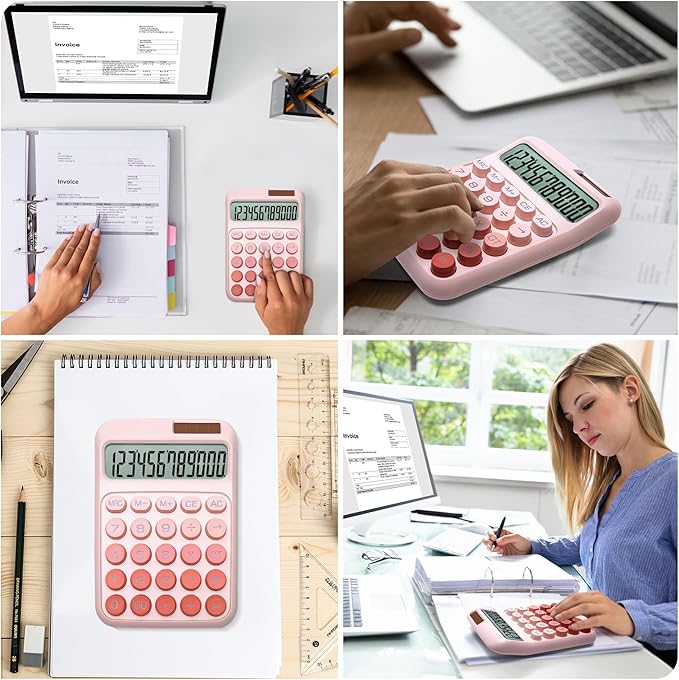 Desk Calculator,12 Digits, Large LCD Display,Big Buttons,Solar and Battery Dual Power Desktop Calculators,Cute and Aesthetic (Ombre Pink, M)