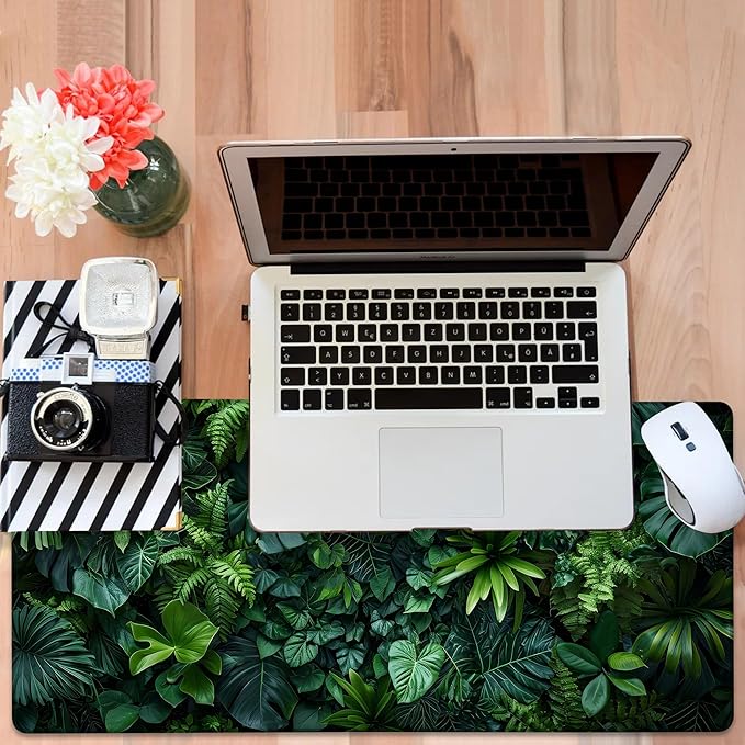 Large Mouse Pad Monstera Leaf Gaming Desk Pad Computer Keyboard Non-Slip Waterproof Mouse Mat with Rubber Base and Stitched Edges Entertainment Office Writing Desk Mat 35.4 x 15.7 Inches