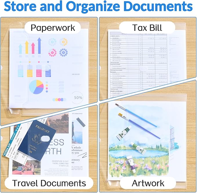 Sooez 10 Pack Plastic Envelopes File Folders, Rainforced Clear Folder Important Document Organizer, A4 Letter Size Bill Receipt Paper Holder Organizer Folder with Closure for School Office