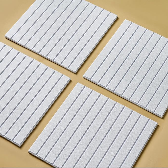 12-Pack Felt Wall Tiles, Large Bulletin Board with Safe Removable Adhesive Tapes, 11.8 x 11.8in Panels Alternative for Home Wall Decor, Striped White Pattern