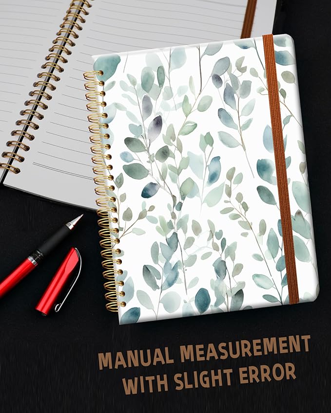 Ruled Spiral Writing Notebook,A5 Hardcover Lined College Journal for Women Lady Girl,Strong Twin-Wire Binding with Premium Paper,8.4" X 6",Perfect for School,Office,Home Gifts(watercolor Leaf