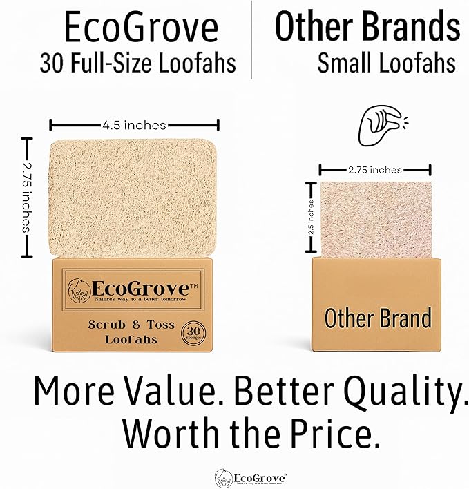 Loofah Sponges 100% All Natural BPA Free Loofahs for Dishes, Face, Soap Making, Shower, Exfoliating Eco-Friendly Biodegradable 30 Pack Compressed (Loofah)