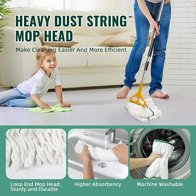 20oz Commercial Cleaning Mop Head Replacements- 6 Pack Heavy Duty Industrial Cotton Looped End String Cleaning Mop Head Refills,Used for Home,Garage,Office and Kitchen,White Mop Refills