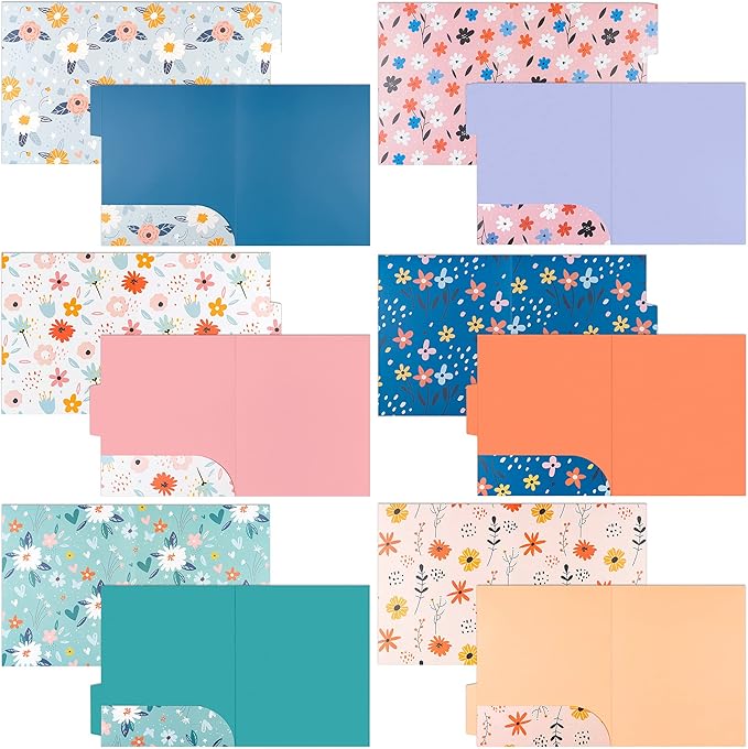 Decorative File Folders, 12-Pack Cute Spring Floral File Folders, Letter Size, 6 Designs