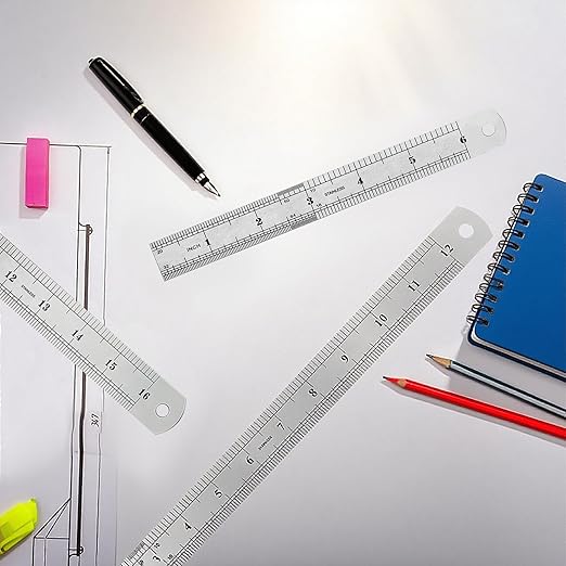 Stainless Steel Ruler Set, 6 Inch 12 Inch and 16 Inch Metal Rulers for Precision Measuring, 3-Pack