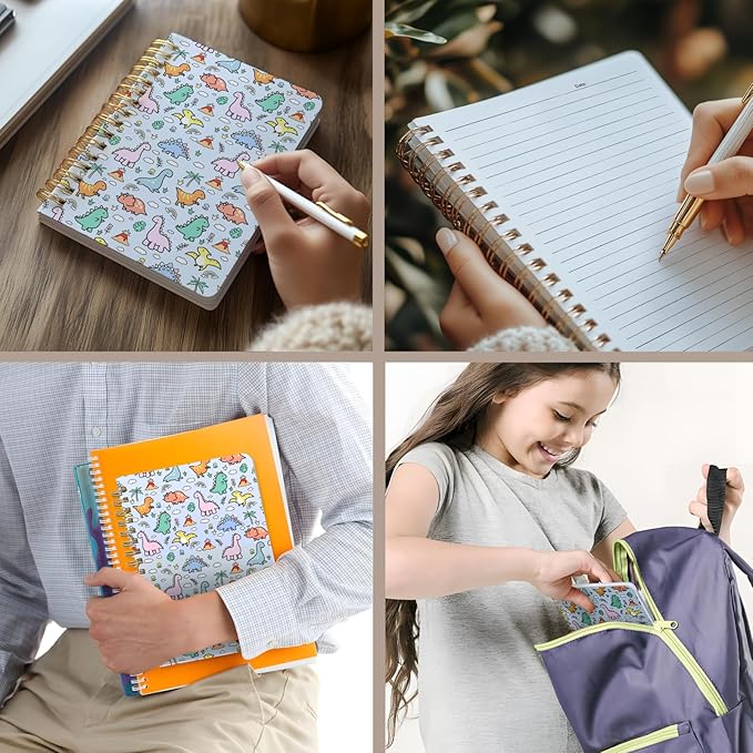 Cute Spiral Notebook journal A5 Aesthetic Pretty Floral Design for Women Girls Kawaii with Pocket, 8.5 x 5.7 inch, Blue Dinosaur