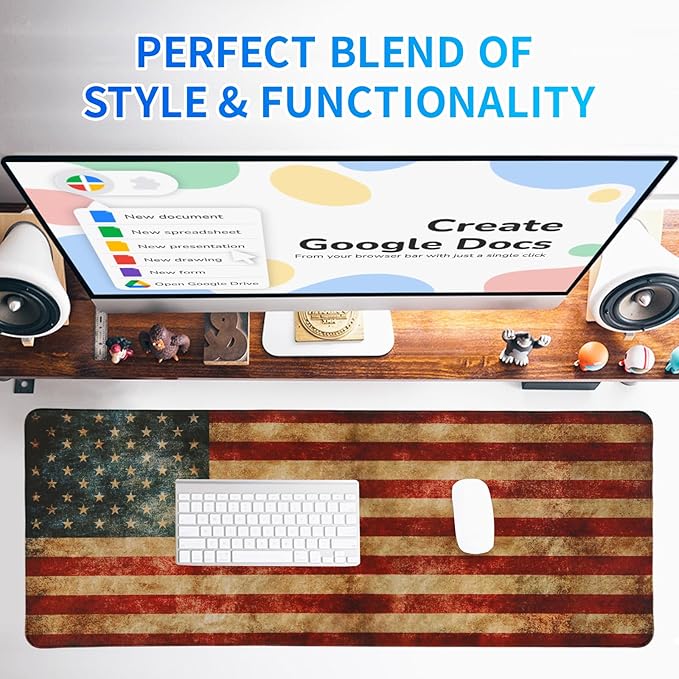 Flag of The United States Gaming Mouse Pad, Large Mouse Pad for Desk Mat XL Mousepad, Stitched Edges Non-Slip Rubber Base Mouse Pads for Computers Laptop (USA Flag-Large-Red)