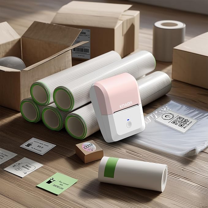 2-inch Label Maker Machine with Tape, Portable Thermal Sticker Maker with 230 Labels, Wireless App & Bluetooth Connectivity for Home,Office,Business & School - Compact Label Machine, Pink