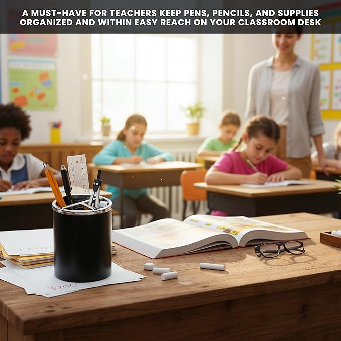 Black Pencil Holder for Desk | 3 Compartments Pencil Cups for Classroom, Home, Office Desks, Meeting Room | Pen Cup Holder for Desks & Decorative Pen Holders for Desk Cute Office Supplies