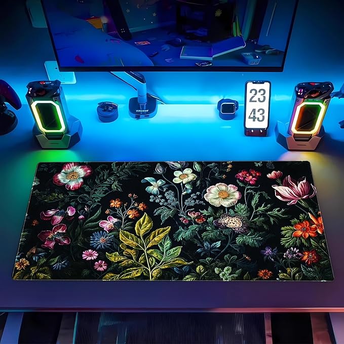 Dark Floral Mouse Pad XL Gaming Mouse Pads Floral Desk Mat for Desk Extra Large Computer Pad 31.5 x 15.7 in Pretty Colorful Flower Design Keyboard Mouse mat for Desk Decor