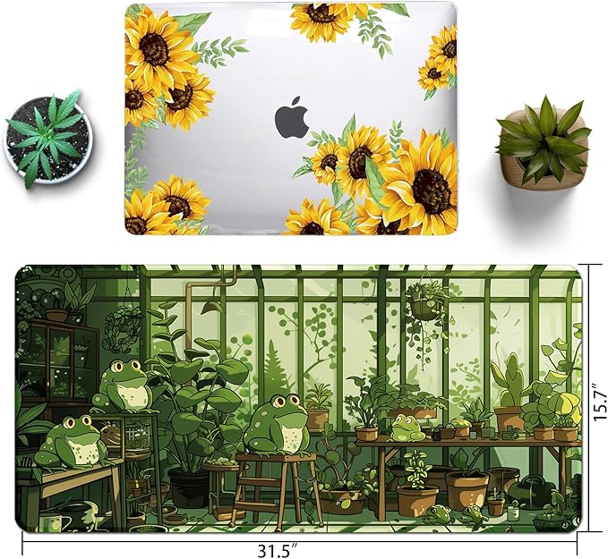 Frog Cute Mousepad 31.5 x 15.7 inch, Large Green Desktop Mat, Waterproof Desk Mat Gaming Mouse Pad, Laptop Pad, Computer Writing Mat for Home Office Desk Decor