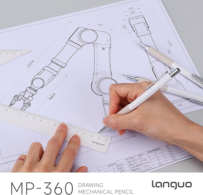 0.7mm Mechanical Pencil Set with Case, 4PCS Drafting Mechanical Pencils Kit – 4 Tubes 2B Lead Refills, 3 Erasers, Ideal Pencil Set for Writing & Drawing