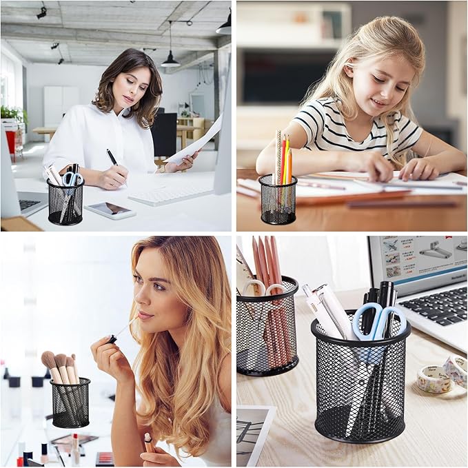 Marte Vanci Mesh Pencil Holder Pen Holder for Desk Metal Pencil Cup Holder Desktop Pencil Marker Brush Organizer for Home Office Black 4 Packs
