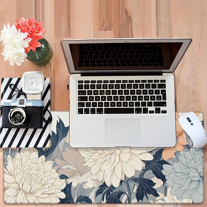 Beautiful Chrysanthemum Gaming Mouse Pad 3mm Thick Stitched Edge Waterproof Non-slip Large Computer Keyboard Mouse Mat,Suitable for Office Entertainment Decorative Desk Pad 35.4 x 15.7 Inches
