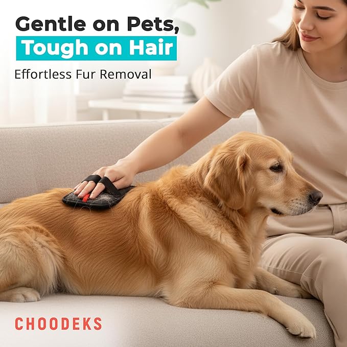 Choodeks electrostatic pet Hair Removal Glove, Reusable The Magic Brush pet Hair Remover, 2-Piece pet Glove Set for Furniture, Clothing, Car Seats, Reusable 2-in-1 Design, 1 Pack