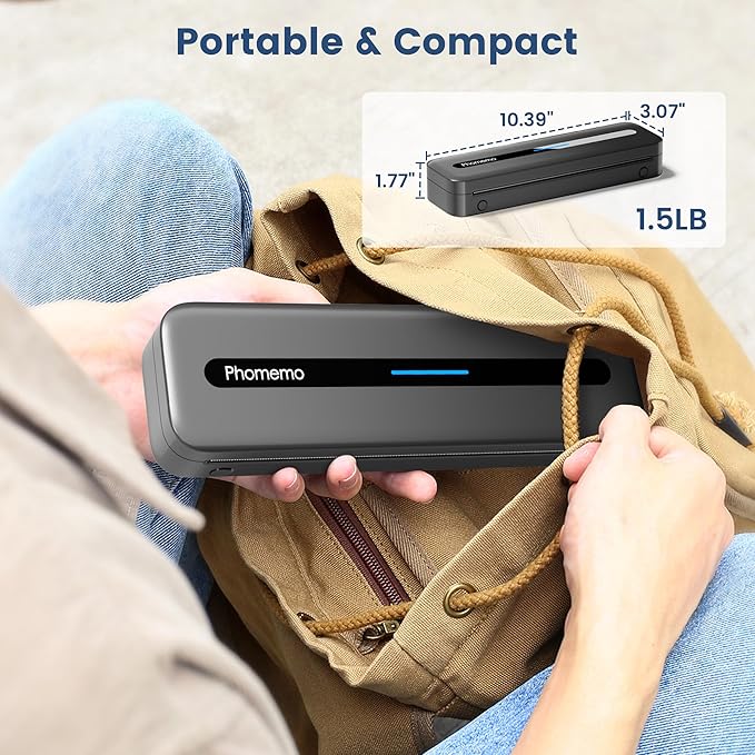 Phomemo Portable Thermal Printer, M832 Inkless Portable Printers Wireless for Travel, Bluetooth Mobile Printer Support 8.5'' x 11'' Letter & A4 Size, with Carry Case and 4 Rolls of Thermal Paper Kit