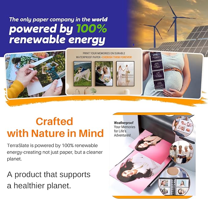 TerraSlate Waterproof Laser Printer Paper 8 MIL – 8.5"x14", 50 Sheets, White – Tear & Smudge Proof, Heavy-Duty for Outdoor Use, Ideal for Printing, Copying & More