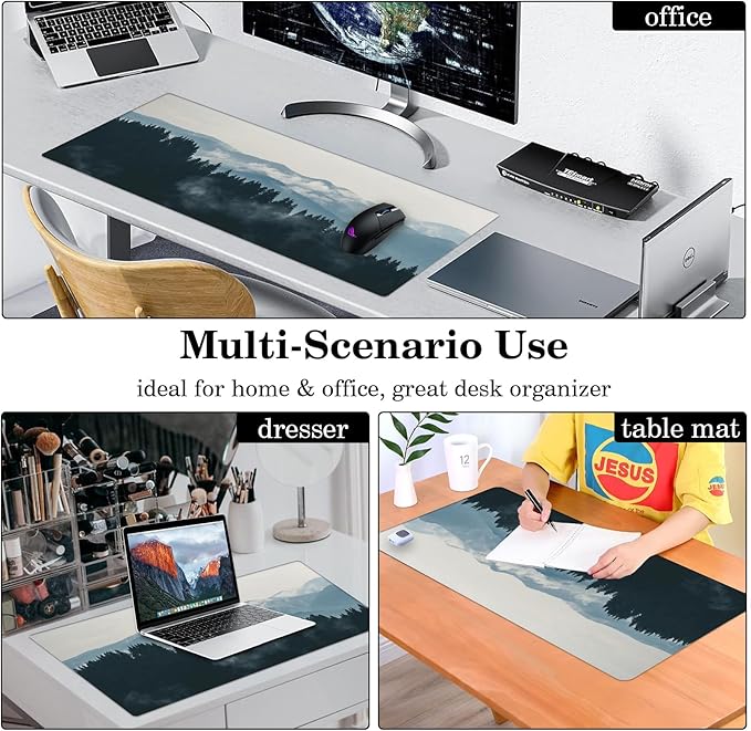 Forest Desk Pad Protector, Stitched Edges Mouse Pad, Large Office Desk Mat, Non-Slip Desk Blotter, Laptop Desk Pad, Desk Writing Pad for Office and Home (31.5" x 15.7")