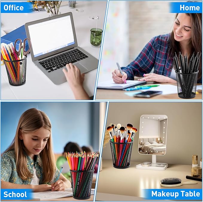 AZUREAL Pencil Holder 2 Pack, Black Mesh Desk Pen Holders, Premium Metal Pen Cup Holder for Desk, Office, Home, School