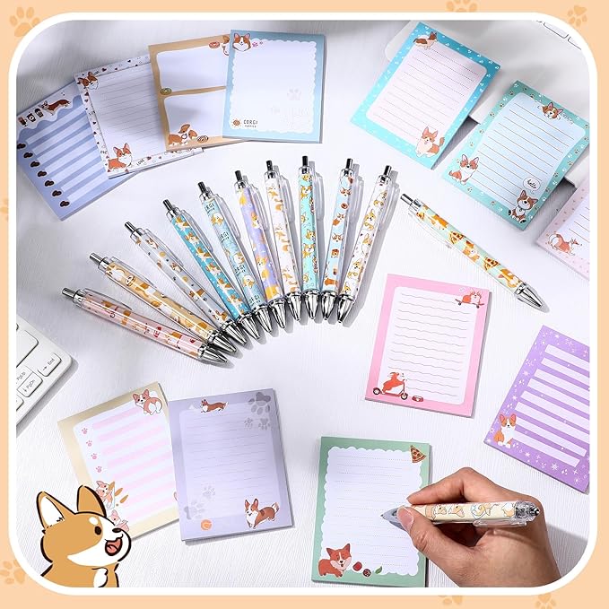 24 Pcs Sticky Notes with Pens Animal Theme Gift Stationery Set Cute Memo Note Pads Ballpoint Pens for School Office