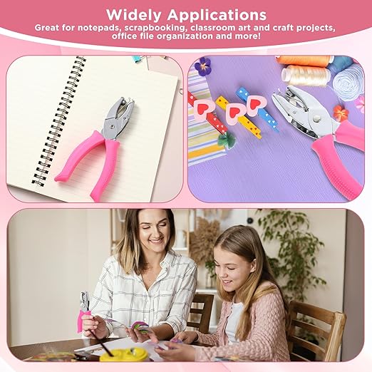 4 PCS 1/4" Hole Punchers for Crafts, Single Hole Punch Shapes with Circle Heart Star Triangle, with Soft-Handled for Binder Scrapbooking Classroom Card Punching Reinforcement Stickers