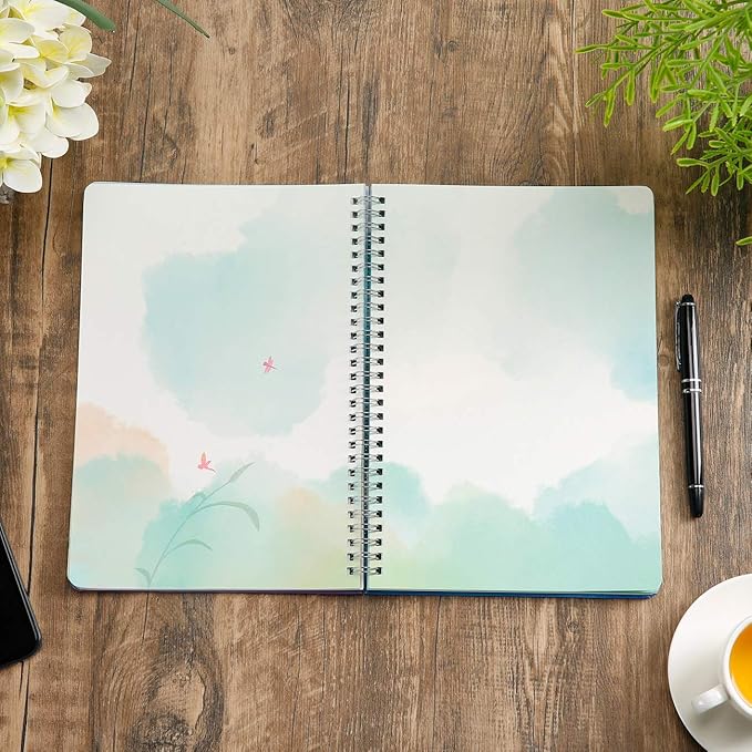 SIIXU Spiral Journals for Writing, Color Illustration Notebook With an Elastic Band, Hardcover, 128 Pages, B5, 6.8”x9.8”, Spring