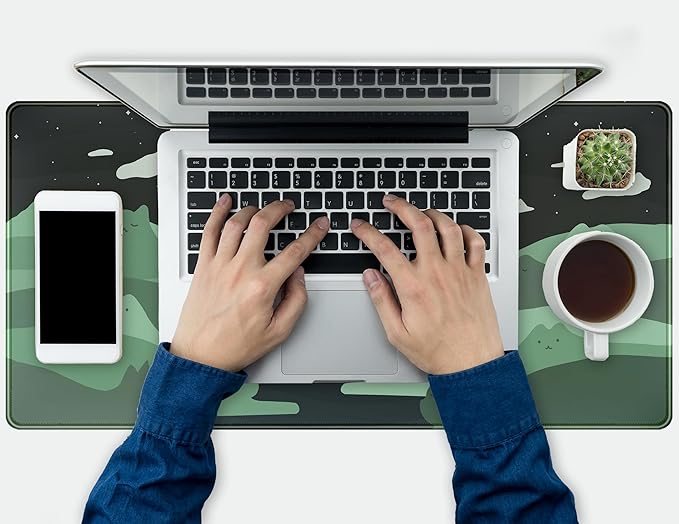 Anime Green Cats Mouse Pad Desk Pad Kawaii Cartoon Cat Desk Mat Cute, XXL Large Laptop Gaming Mousepad Keyboard Mouse Mat, Office Desk Decor matt for Women with Stitched Eges Pad, 31.5x15.75 in