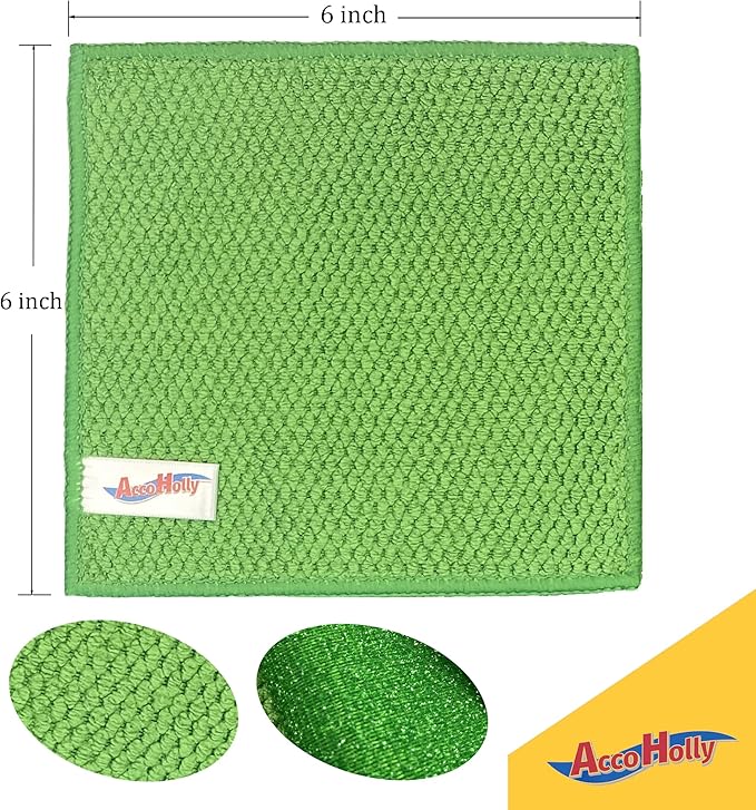 15 Pack Microfiber Scrub Dish Cleaning Cloth, Non-Scratch, Reusable & Durable for Pan Pot Dish Cooktop Stovetop Counter Kitchen Household, Machine Washable, 6 x 6 Inch, Orange, Blue & Green Assorted