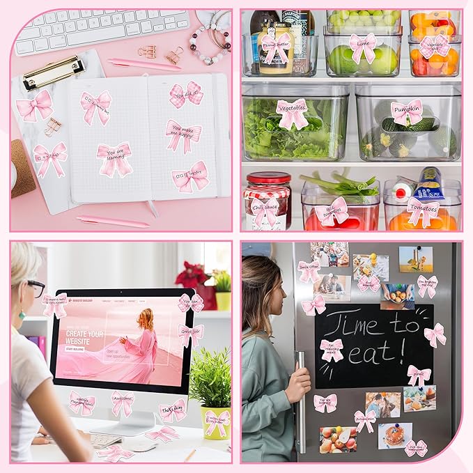 Bright Colors Sticky Notes - 72pcs Coquette Pink Bow Super Sticky Notes Pens Ribbons Set Strong Adhesive Self-Stick Sticking Power Memo Note Pads Page Markers Office Products School Supplies