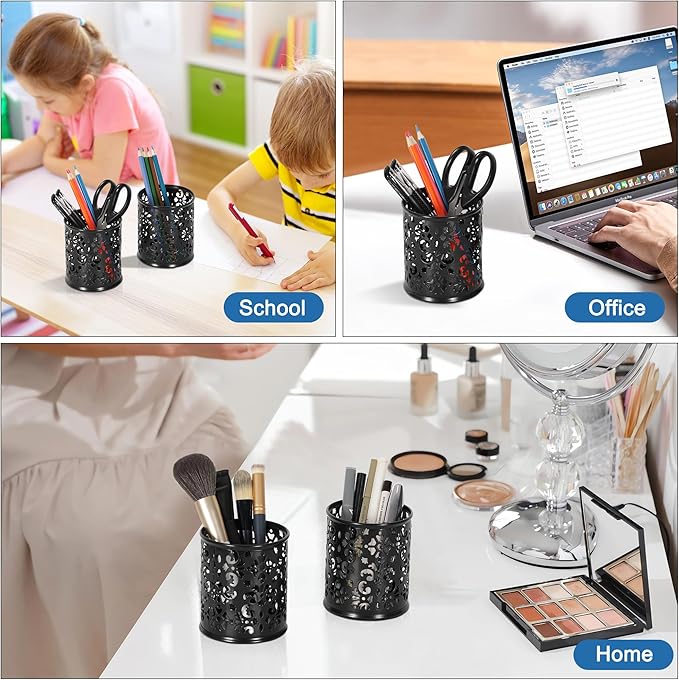 EasyPAG Black Pen Holder for Desk 2 Pack Metal Pen Holder Organizer Pencil Cup Holder for Home, Office, Classroom, School