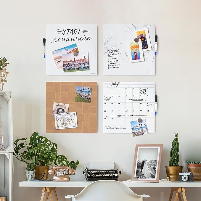 U Brands Magnetic Dry Erase Board White Board, 14" x 14", Frameless, Includes Marker and Magnet