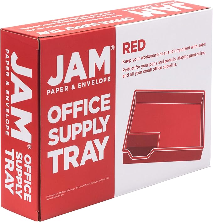 JAM Paper Stackable Half Desk Trays - Red - Office & Desk Supply Organizer Top Tray - Sold Individually