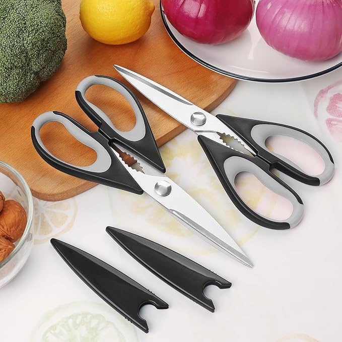 Kitchen Scissors, Stainless Steel Blades, Soft Grip, Multifunctional Kitchen Scissors Set, Black/Grey, 2 Piece Set